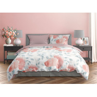 Saténové povlečení MILAGRO VERDE Růžové květy - bílé/růžové - 160x200 cm