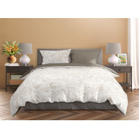 Saténové povlečení MILAGRO VERDE Béžové listy - bílé/hnědé - 160x200 cm