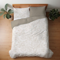 Saténové povlečení MILAGRO VERDE Béžové listy - bílé/hnědé - 160x200 cm