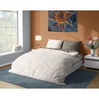 Saténové povlečení MILAGRO VERDE Béžové listy - bílé/hnědé - 160x200 cm