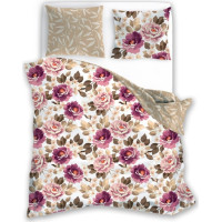 Saténové povlečení MILAGRO VERDE Fialové květy - bílé/béžové - 220x200 cm