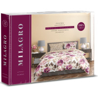 Saténové povlečení MILAGRO VERDE Fialové květy - bílé/béžové - 220x200 cm