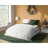 Saténové povlečení MILAGRO VERDE Zimní větvičky - bílé/zelené - 220x200 cm