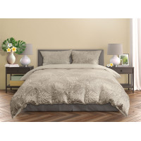 Saténové povlečení MILAGRO VERDE Monstera - béžové - 220x200 cm