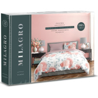 Saténové povlečení MILAGRO VERDE Růžové květy - bílé/růžové - 220x200 cm