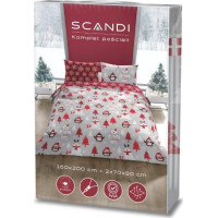 Bavlněné povlečení SCANDIC Tučňáci a lední medvědi - šedé/červené - 160x220 cm