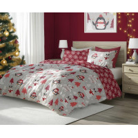 Bavlněné povlečení SCANDIC Tučňáci a lední medvědi - šedé/červené - 160x220 cm