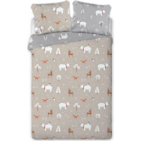 Bavlněné povlečení SCANDIC Zvířátka v lese - béžové/šedé - 160x200 cm