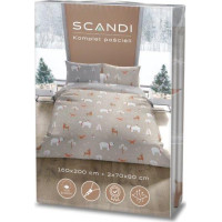 Bavlněné povlečení SCANDIC Zvířátka v lese - béžové/šedé - 160x200 cm