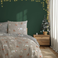 Bavlněné povlečení SCANDIC Zvířátka v lese - béžové/šedé - 160x200 cm