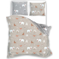 Bavlněné povlečení SCANDIC Zvířátka v lese - béžové/šedé - 160x200 cm