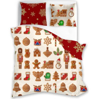 Bavlněné povlečení SCANDIC Perníčky - béžové/červené - 140x200 cm