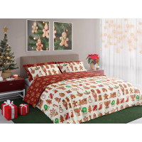 Bavlněné povlečení SCANDIC Perníčky - béžové/červené - 160x200 cm