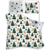 Ložní povlečení z mikrovlákna HOLLY JOLLY Kočky a stromečky - bílé - 160x200 cm