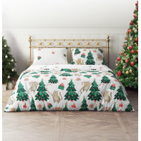 Ložní povlečení z mikrovlákna HOLLY JOLLY Kočky a stromečky - bílé - 160x200 cm