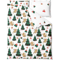 Ložní povlečení z mikrovlákna HOLLY JOLLY Kočky a stromečky - bílé - 160x200 cm