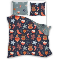 Ložní povlečení z mikrovlákna HOLLY JOLLY Vánoční motiv - tmavě modré/šedé - 220x200 cm