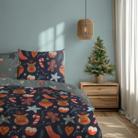 Ložní povlečení z mikrovlákna HOLLY JOLLY Vánoční motiv - tmavě modré/šedé - 220x200 cm