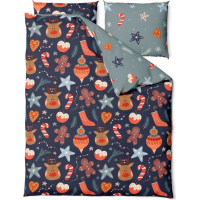 Ložní povlečení z mikrovlákna HOLLY JOLLY Vánoční motiv - tmavě modré/šedé - 220x200 cm
