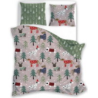 Ložní povlečení z mikrovlákna HOLLY JOLLY Pejsci v lese - hnědé/zelené - 220x200 cm
