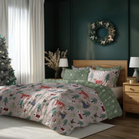 Ložní povlečení z mikrovlákna HOLLY JOLLY Pejsci v lese - hnědé/zelené - 220x200 cm