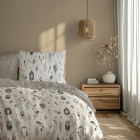 Ložní povlečení BOHO Peříčka - 220x200 cm - bavlněný satén