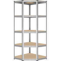 Rohový policový regál - 5 polic - 180x70x40 cm - stříbrný