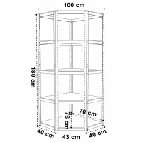 Rohový policový regál - 5 polic - 180x70x40 cm - stříbrný