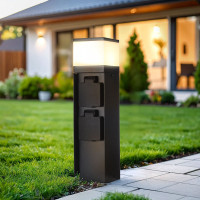 Solight zahradní sloupek IP44 s LED osvětlením, hliník, 2 zásuvky, černý