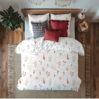 Saténové povlečení MILAGRO VERDE Byliny - bílé/šedé - 140x200 cm