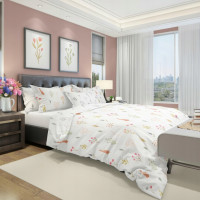 Saténové povlečení MILAGRO VERDE Byliny - bílé/šedé - 220x200 cm