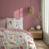 Saténové povlečení MILAGRO VERDE Květy a včelky - bílé/růžové - 140x200 cm