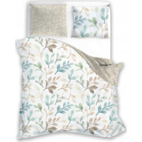 Saténové povlečení MILAGRO VERDE Pastelové lístky - bílé/béžové - 220x200 cm
