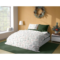 Saténové povlečení MILAGRO VERDE Zimní větvičky - bílé/zelené - 140x200 cm