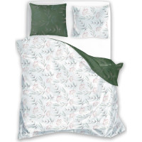 Saténové povlečení MILAGRO VERDE Zimní větvičky - bílé/zelené - 220x200 cm