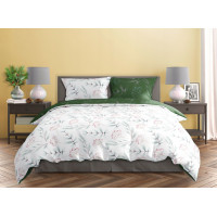 Saténové povlečení MILAGRO VERDE Zimní větvičky - bílé/zelené - 220x200 cm