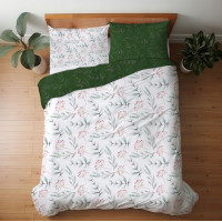 Saténové povlečení MILAGRO VERDE Zimní větvičky - bílé/zelené - 220x200 cm