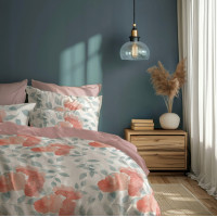 Saténové povlečení MILAGRO VERDE Růžové květy - bílé/růžové - 140x200 cm