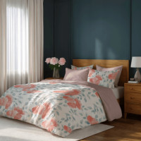 Saténové povlečení MILAGRO VERDE Růžové květy - bílé/růžové - 220x200 cm