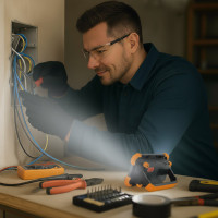 Solight LED reflektor 10W, přenosný, nabíjecí, 1000lm, oranžovo-černý