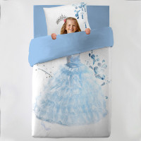 Ložní povlečení z bavlněného saténu MALÁ PRINCEZNA - světle modré/bílé - 160x200 cm