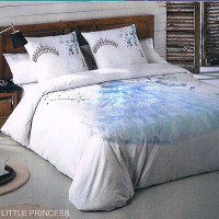 Ložní povlečení z bavlněného saténu MALÁ PRINCEZNA - světle modré/bílé - 160x200 cm