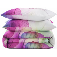 Ložní povlečení z bavlněného saténu BAREVNÉ LISTY - šedé/bílé - 160x200 cm