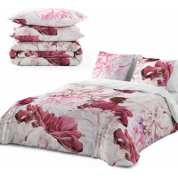 Ložní povlečení z bavlněného saténu INTENSE FLOWER - růžové/bílé - 160x200 cm
