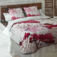 Ložní povlečení z bavlněného saténu INTENSE FLOWER - růžové/bílé - 160x200 cm