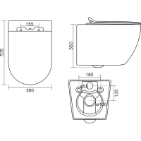 Aqualine CARLO závěsná WC mísa, Vortex Rimless, 36x53cm, bílá PRX.101.851