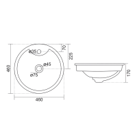 Aqualine SHIPRA keramické umyvadlo zápustné, průměr 46cm, bílá NP564