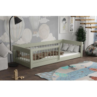Dětská Montessori postel z masivu borovice LITTLE LUNARI - 200x90 cm - OLIVOVĚ ZELENÁ