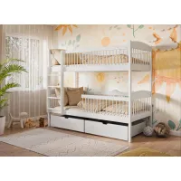 Dětská patrová postel z masivu se šuplíky ILONA - 200x90 cm - BÍLÁ