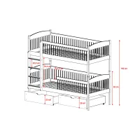 Dětská patrová postel z masivu se šuplíky ILONA - 200x90 cm - GRAFITOVÁ